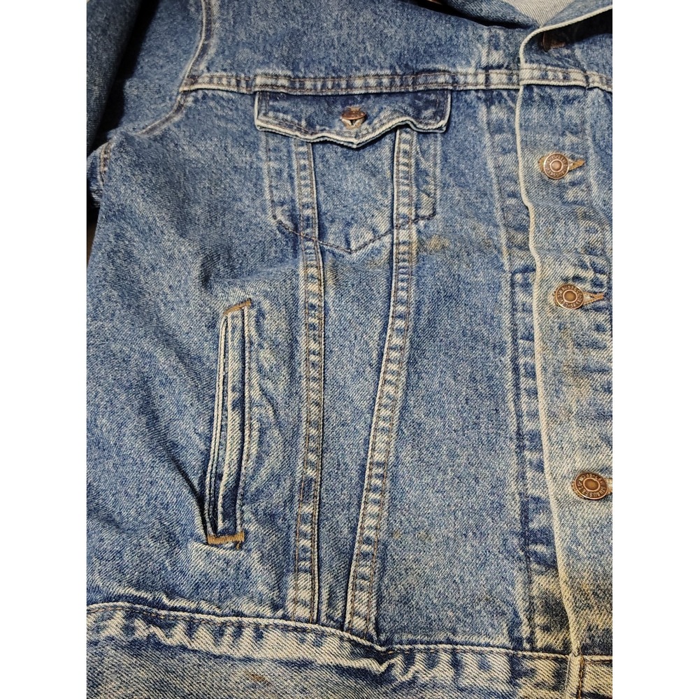 Levi Strauss & Co Denim Jacket Trucker Style Tan Collar Men Large Made in USA‎ - Picture 2 of 11